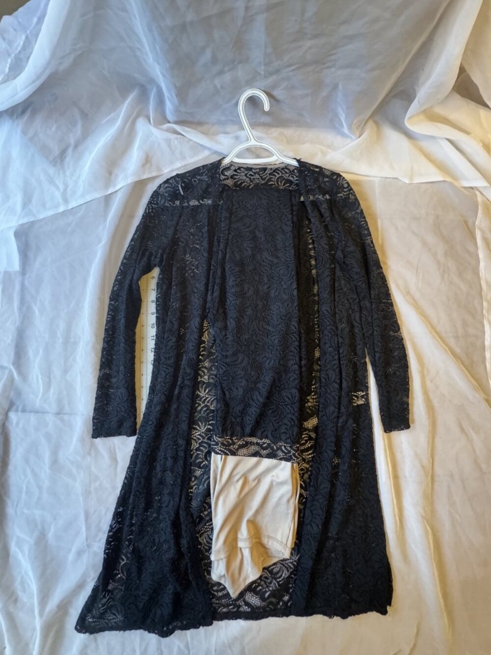 Bläshe Black Floral Lace Open Front Duster Cardigan Size M BSET020